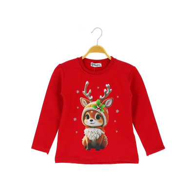 Блузка для дівчаток 5-8 років, різдвяна сукня з принтом оленя, двонитка